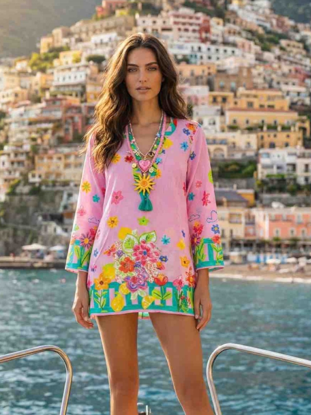Antica Sartoria 2026 Women’s Pink Floral Embroidered kaftan Dress S/M NWT
